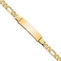 10k Polished Solid Chain/Solid Plate Flat Figaro Link 37x9mm Plate ID Bracelet