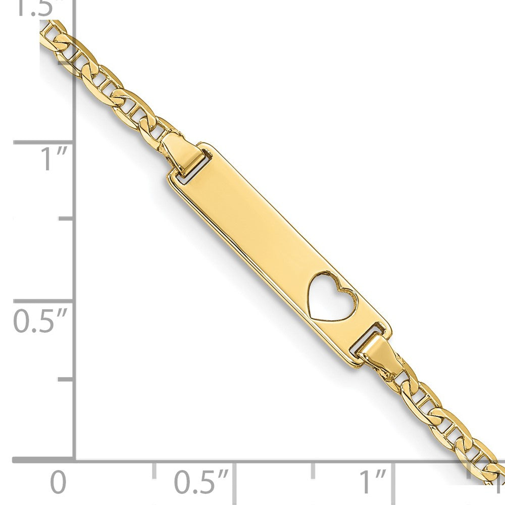 10k Polished Solid Chain/Solid Plate Anchor Link Cut-out Heart 20x5mm Plate ID Bracelet