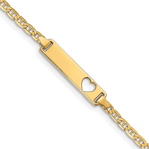 10k Polished Solid Chain/Solid Plate Anchor Link Cut-out Heart 20x5mm Plate ID Bracelet