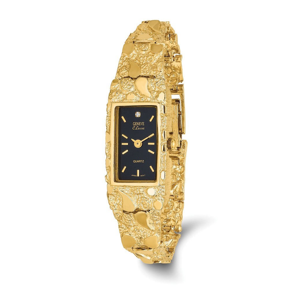 10k 15x31mm Black Dial Rectangular Face 7 inch Nugget Watch
