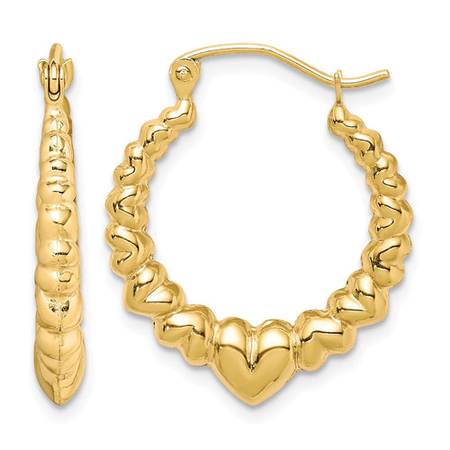 10k Polished Hollow Scalloped Heart Hoop Earrings