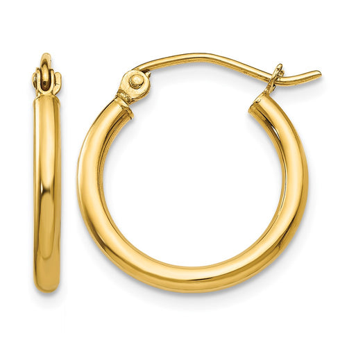10K Polished 2mm Tube Hoop Earrings