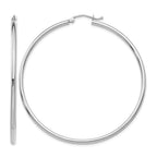 10K White Gold Polished 2mm Tube Hoop Earrings