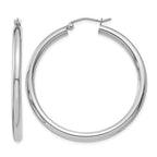 10K White Gold Polished 3mm Tube Hoop Earrings