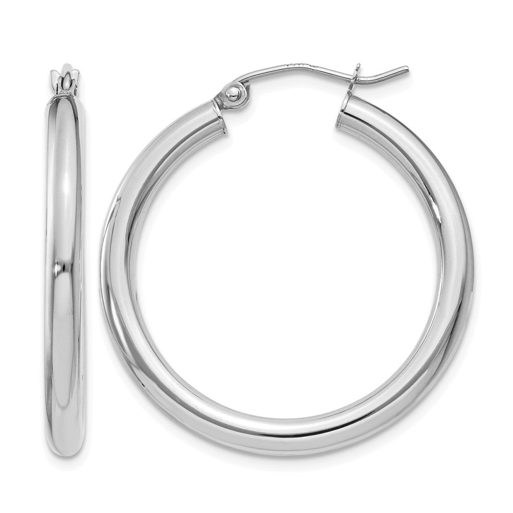 10K White Gold Polished 3mm Tube Hoop Earrings