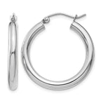 10K White Gold Polished 3mm Tube Hoop Earrings