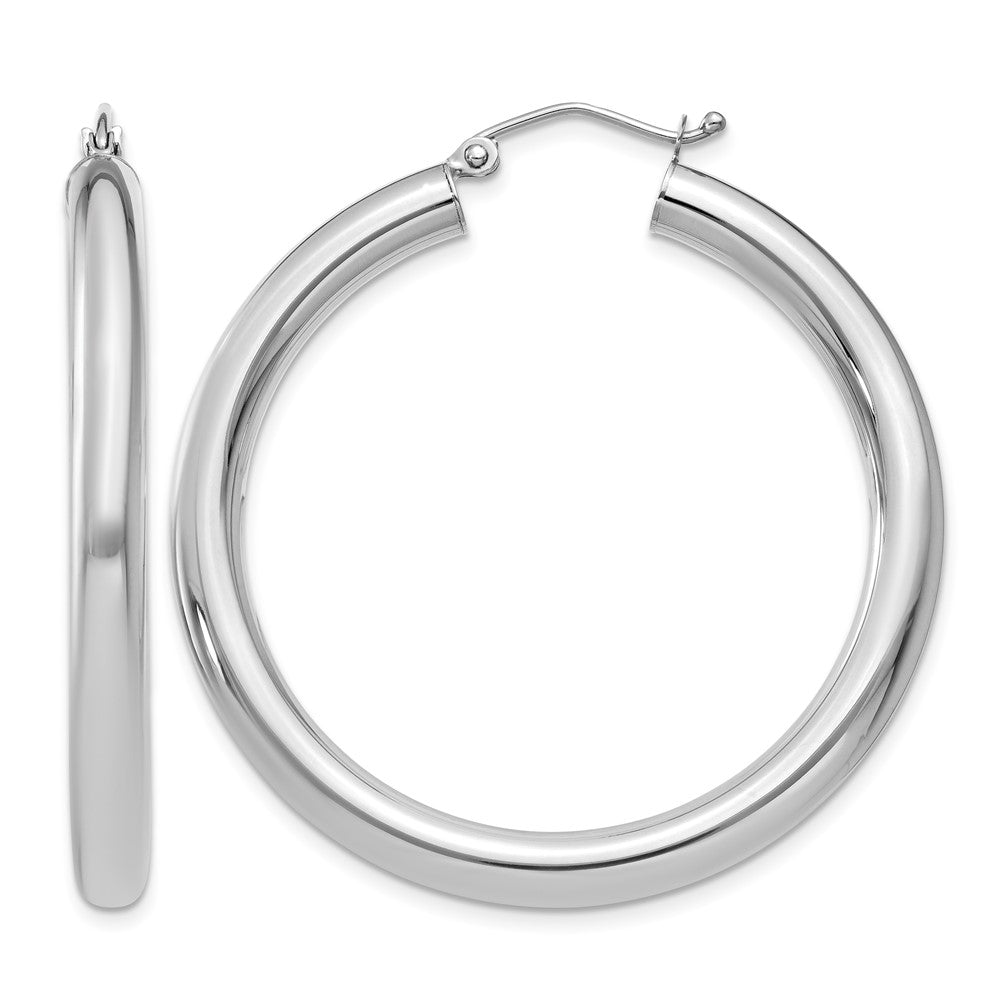 10K White Gold Polished 4mm Tube Hoop Earrings