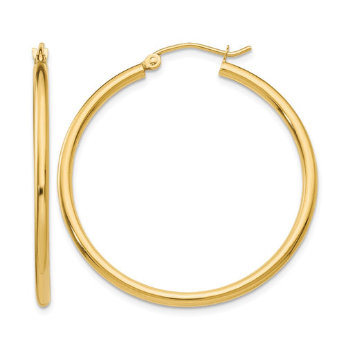 10K Polished 2mm Tube Hoop Earrings