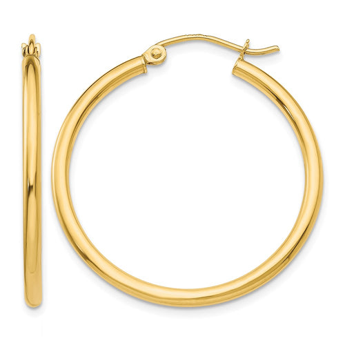 10K Polished 2mm Tube Hoop Earrings