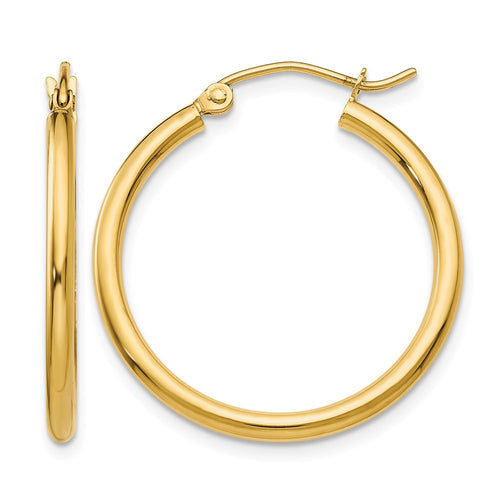 10K Polished 2mm Tube Hoop Earrings