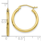 10K Polished 2mm Tube Hoop Earrings