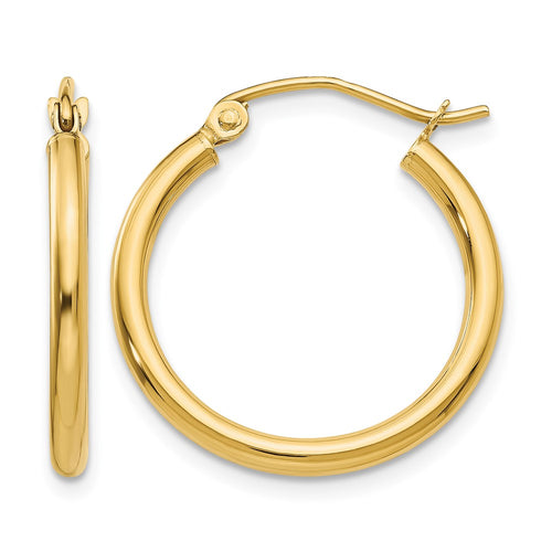 10K Polished 2mm Tube Hoop Earrings