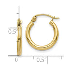 10K Polished 2mm Tube Hoop Earrings