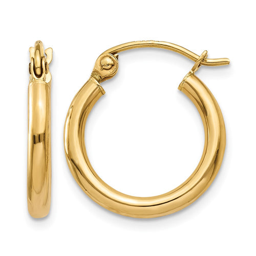 10K Polished 2mm Tube Hoop Earrings