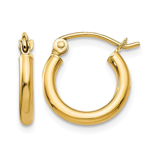 10K Polished 2mm Tube Hoop Earrings
