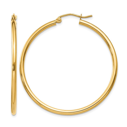10K Polished 2mm Tube Hoop Earrings