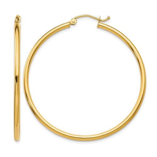 10K Polished 2mm Tube Hoop Earrings