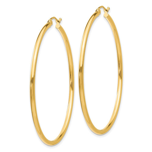 10K Polished 2mm Tube Hoop Earrings