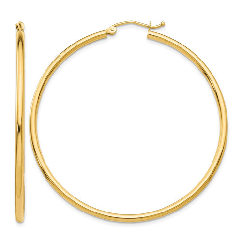 10K Polished 2mm Tube Hoop Earrings