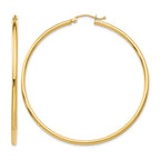 10K Polished 2mm Tube Hoop Earrings