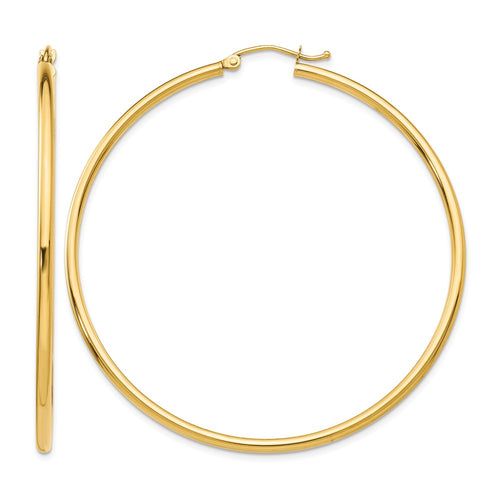 10K Polished 2mm Tube Hoop Earrings