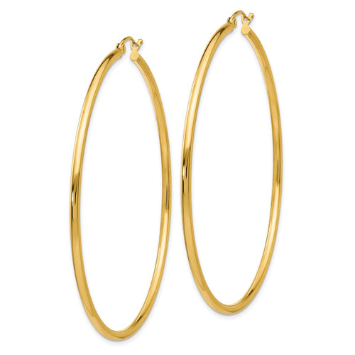 10K Polished 2mm Tube Hoop Earrings