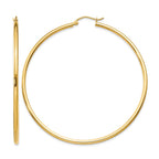 10K Polished 2mm Tube Hoop Earrings