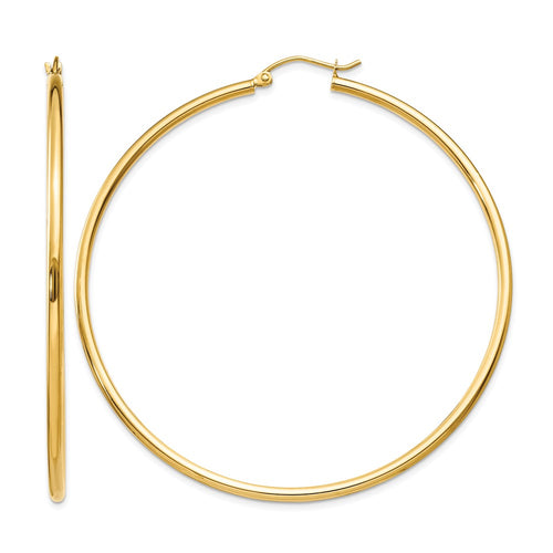 10K Polished 2mm Tube Hoop Earrings