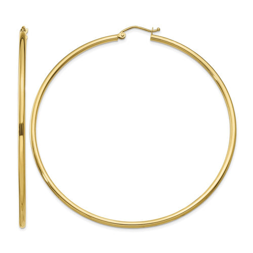 10K Polished 2mm Tube Hoop Earrings