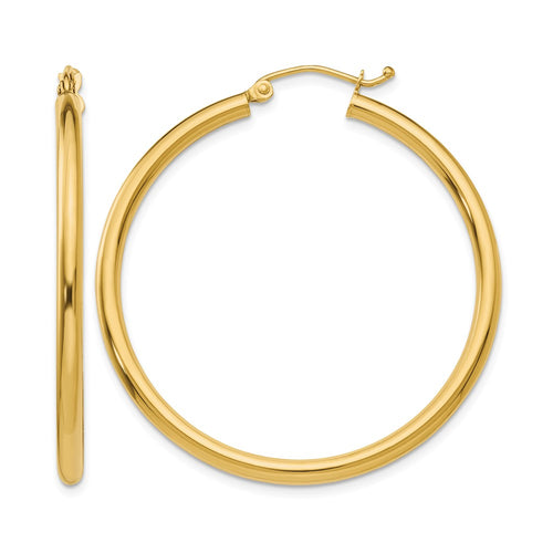 10K Polished 2.5mm Tube Hoop Earrings