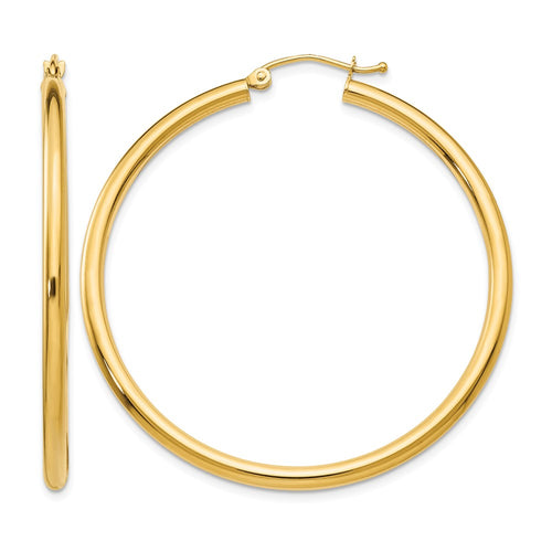 10K Polished 2.5mm Tube Hoop Earrings