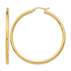 10K Polished 2.5mm Tube Hoop Earrings