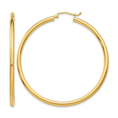 10K Polished 2.5mm Tube Hoop Earrings