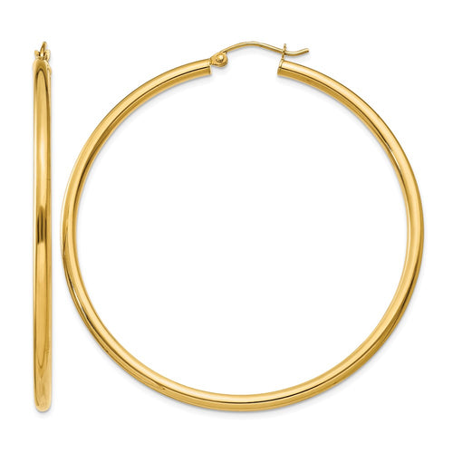 10K Polished 2.5mm Tube Hoop Earrings