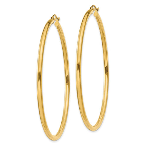 10K Polished 2.5mm Tube Hoop Earrings