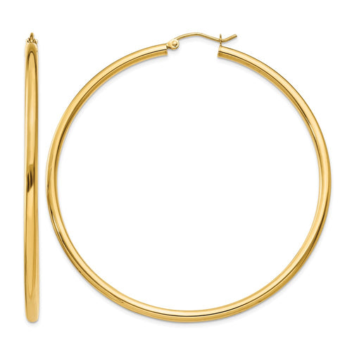 10K Polished 2.5mm Tube Hoop Earrings