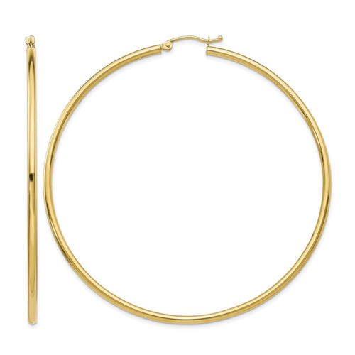 10K Polished 2.5mm Tube Hoop Earrings