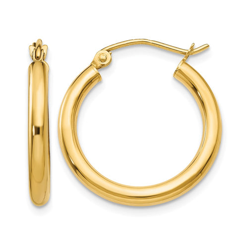 10K Polished 2.5mm Tube Hoop Earrings