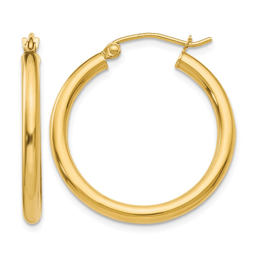 10K Polished 2.5mm Tube Hoop Earrings