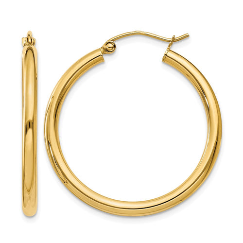 10K Polished 2.5mm Tube Hoop Earrings