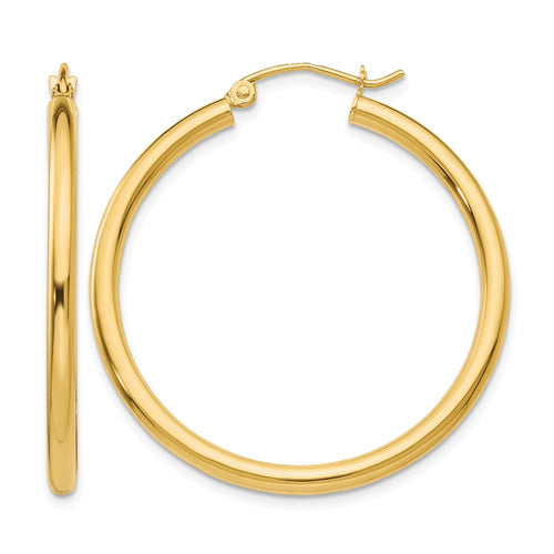 10K Polished 2.5mm Tube Hoop Earrings
