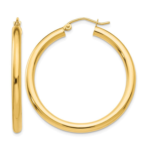 10K Polished 3mm Tube Hoop Earrings