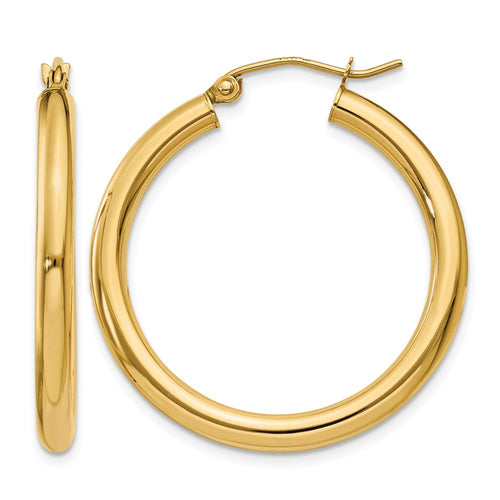 10K Polished 3mm Tube Hoop Earrings