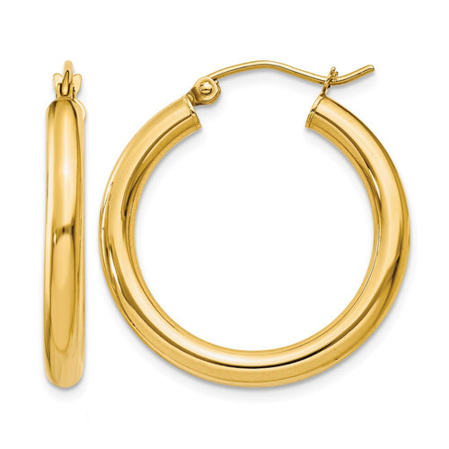 10K Polished 3mm Tube Hoop Earrings