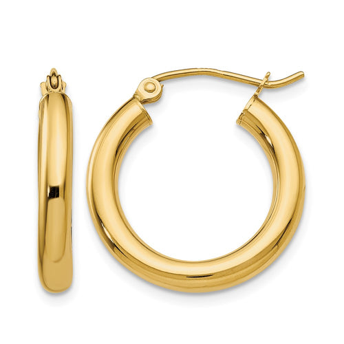 10K Polished 3mm Tube Hoop Earrings
