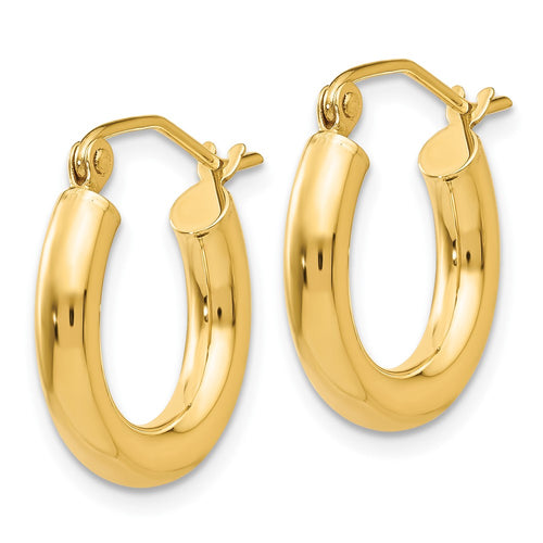 10K Polished 3mm Tube Hoop Earrings