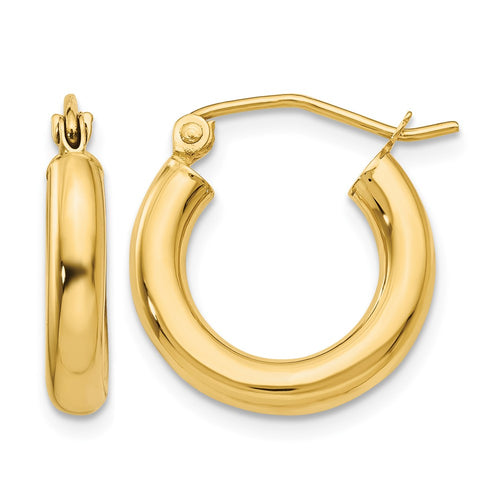 10K Polished 3mm Tube Hoop Earrings