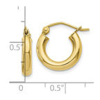 10K Polished 3mm Tube Hoop Earrings
