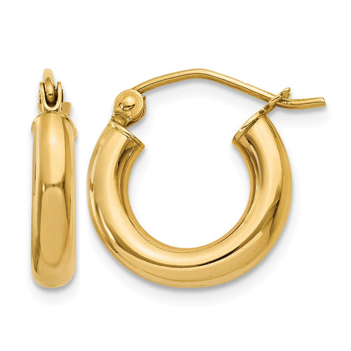 10K Polished 3mm Tube Hoop Earrings