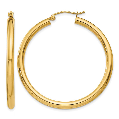 10K Polished 3mm Tube Hoop Earrings